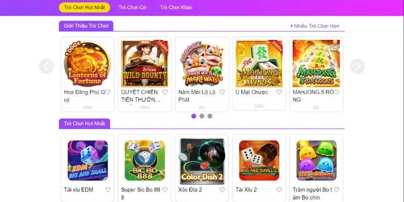 Danh sách sản phẩm yêu thích trong mục game bài 789Win 