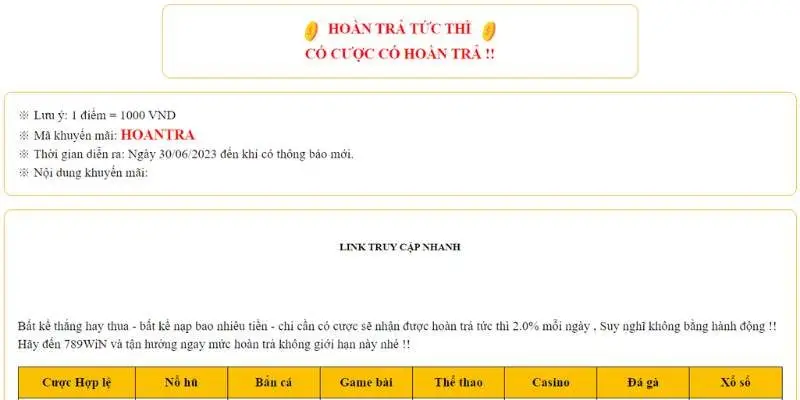 Mục tiêu của sự kiện ưu đãi hoàn trả 789Win